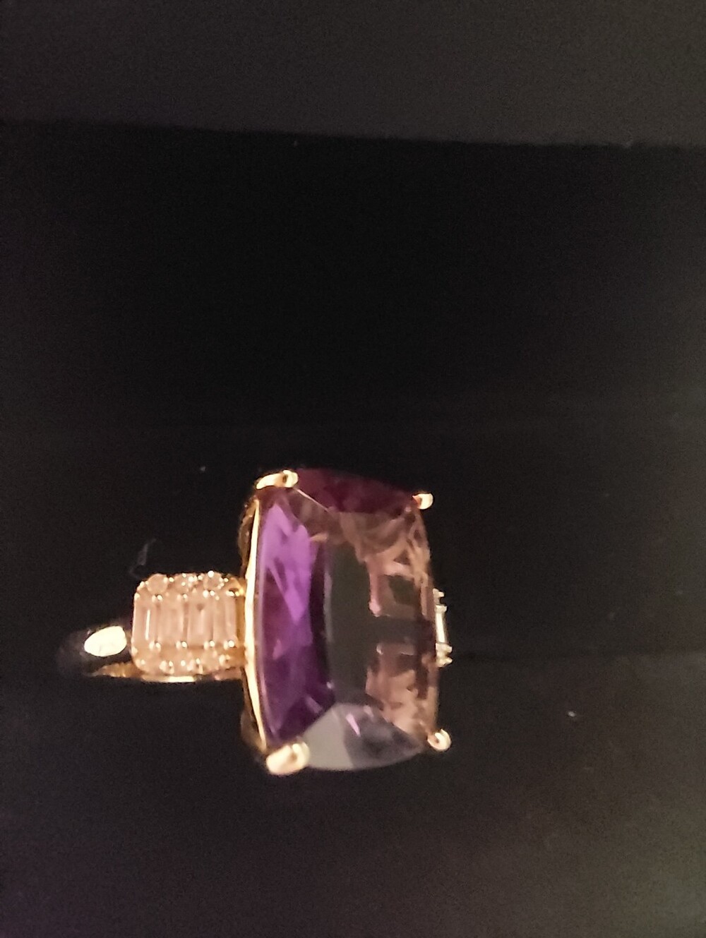 Effy 14kt Amethyst Ring With Genuine Diamonds Yellow Gold - Picture 7 of 16